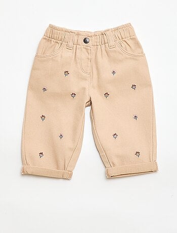 Pantaloni modello paperbag con ricamo 'fiori'