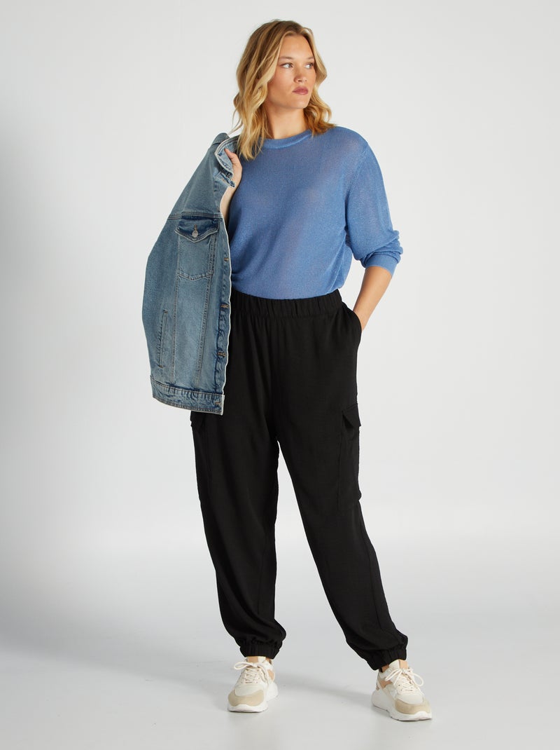 Pantaloni Pigiama Wide Leg In Ciniglia Nero - Acquista Online | Terranova - Foto 8