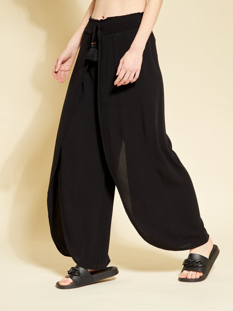 Pantaloni morbidi traforati in tessuto crêpe Nero - Kiabi