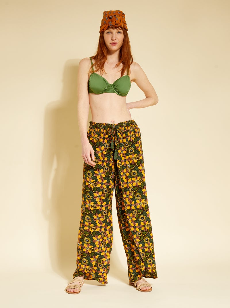 Pantaloni morbidi traforati in tessuto crêpe VERDE - Kiabi