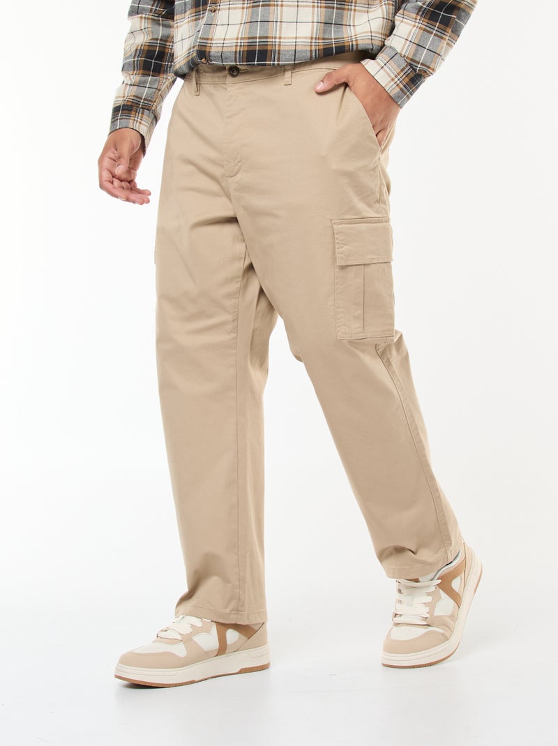 Pantaloni multitasche tinta unita con passanti per cintura Beige - Kiabi