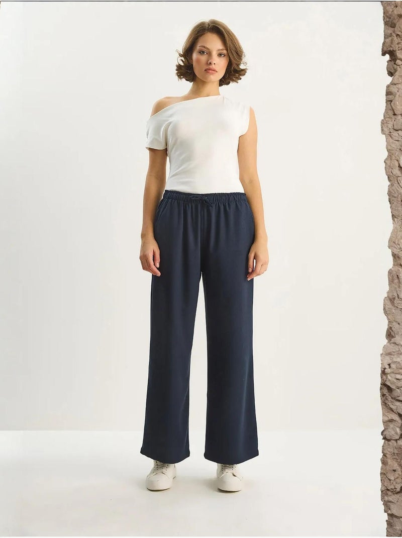Pantaloni palazzo a gamba ampia con chiusura a laccio lucci Blu marino - Kiabi