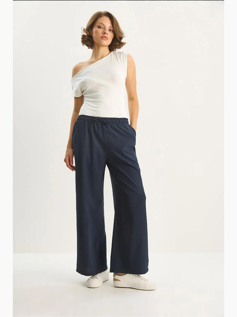 Pantaloni palazzo a gamba ampia con chiusura a laccio lucci Blu marino - Kiabi