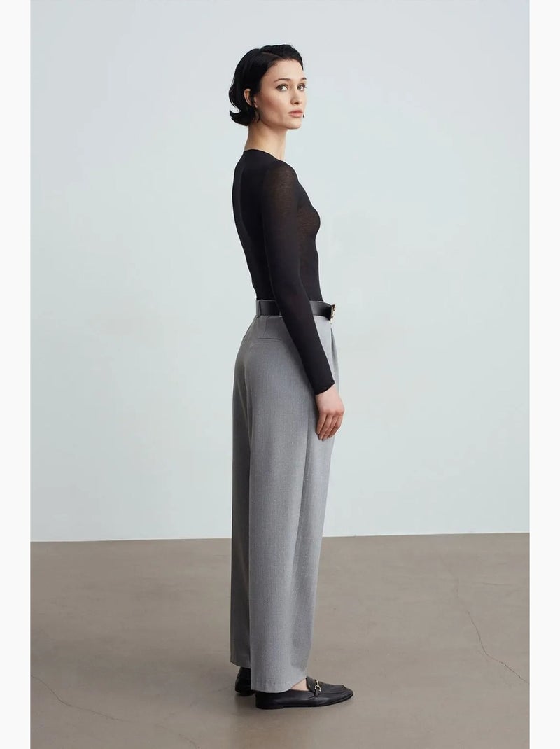 Pantaloni palazzo a gamba ampia con cintura dilvin Grigio chiaro - Kiabi
