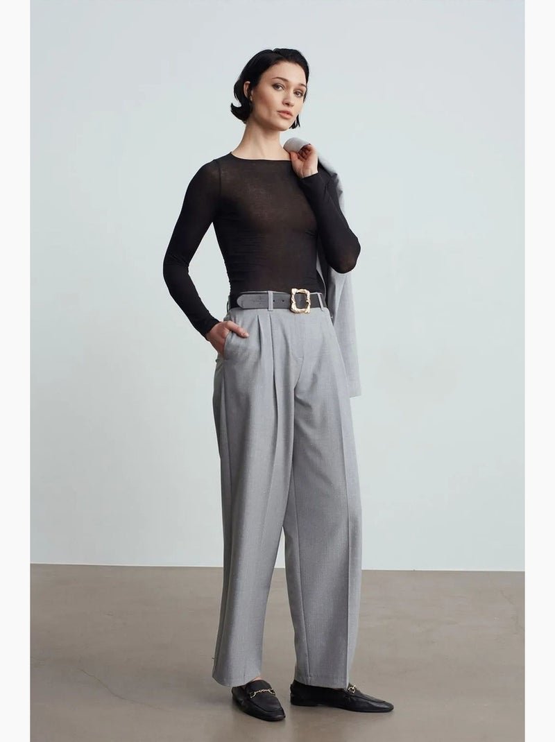 Pantaloni palazzo a gamba ampia con cintura dilvin Grigio chiaro - Kiabi