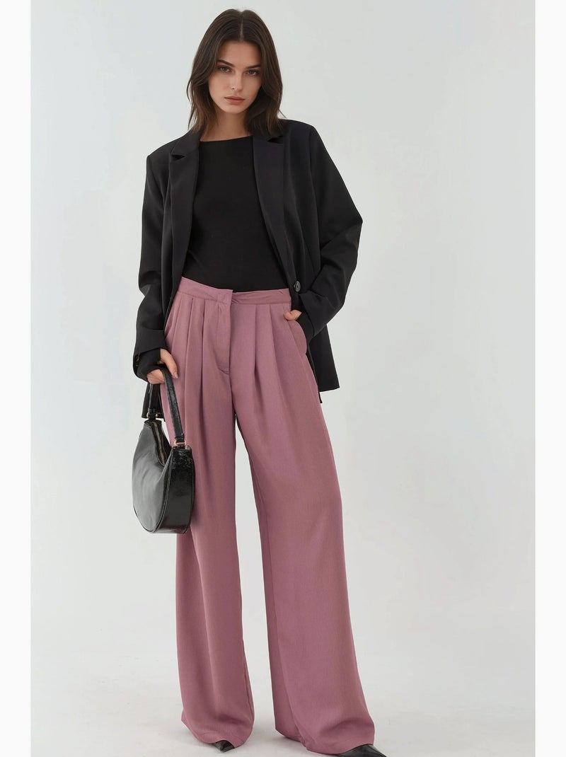 Pantaloni palazzo a gamba ampia con pieghe hiccup Viola scuro - Kiabi