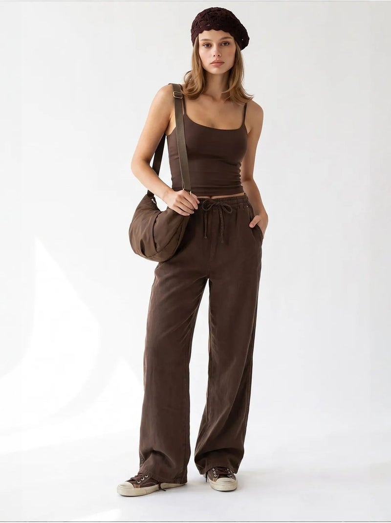 Pantaloni palazzo a gamba ampia in tencel mixray Marrone - Kiabi