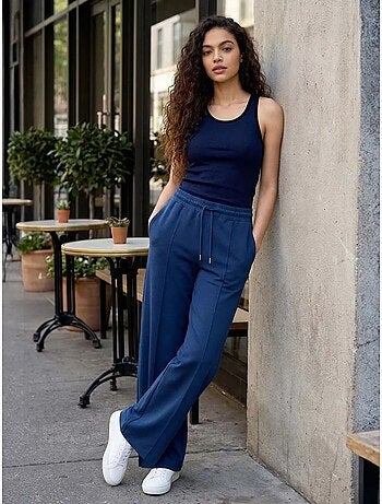 Pantaloni palazzo a gamba ampia testurizzati con vita con coulisse tommy