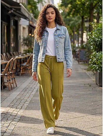 Pantaloni palazzo a gamba ampia testurizzati con vita con coulisse tommy