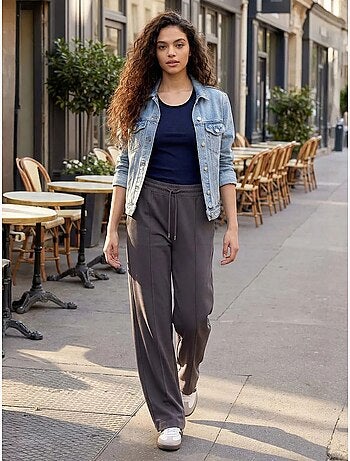 Pantaloni palazzo a gamba ampia testurizzati con vita con coulisse tommy