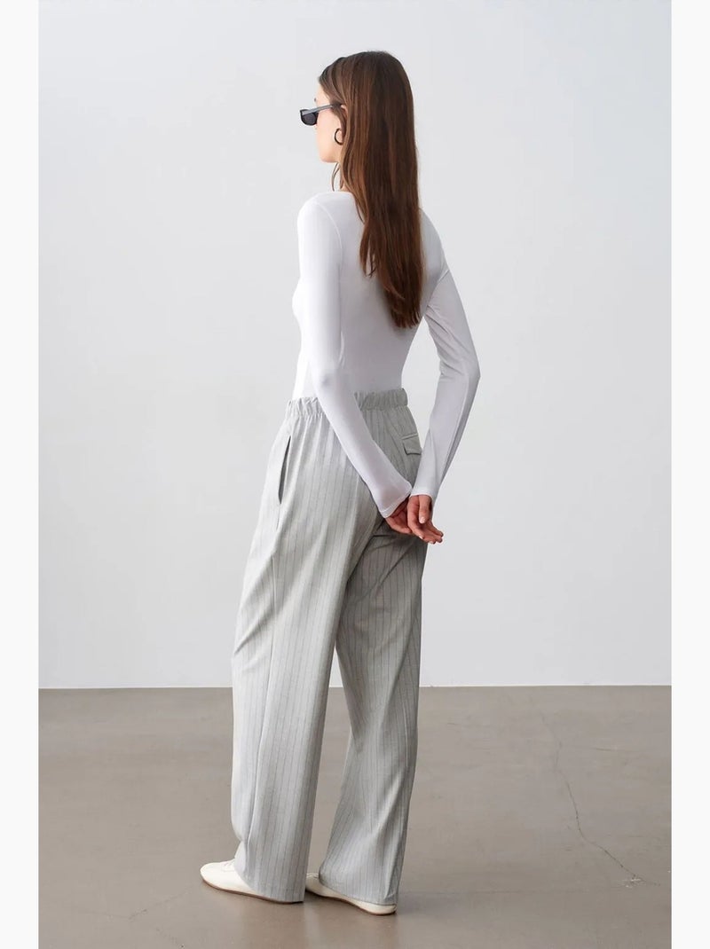 Pantaloni palazzo a righe a gamba ampia dilvin Grigio chiaro - Kiabi
