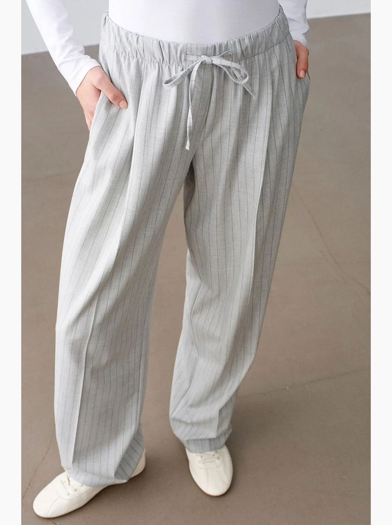 Pantaloni palazzo a righe a gamba ampia dilvin Grigio chiaro - Kiabi