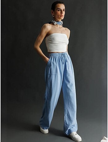 Pantaloni palazzo a vita alta a gamba larga con vita con coulisse mixray