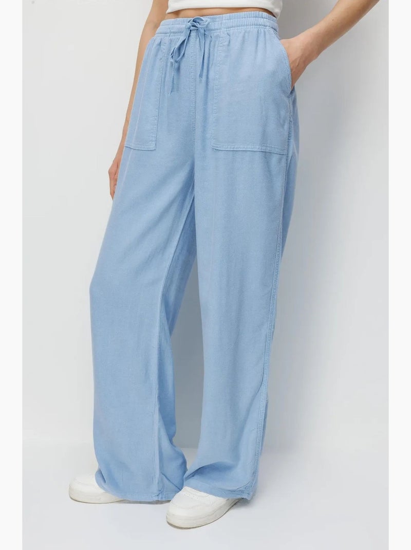 Pantaloni palazzo a vita alta a gamba larga con vita con coulisse mixray Blu cielo - Kiabi