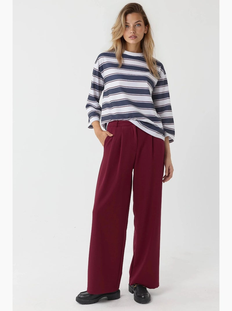 Pantaloni palazzo a vita alta con pieghe hiccup Rosso bordeaux - Kiabi