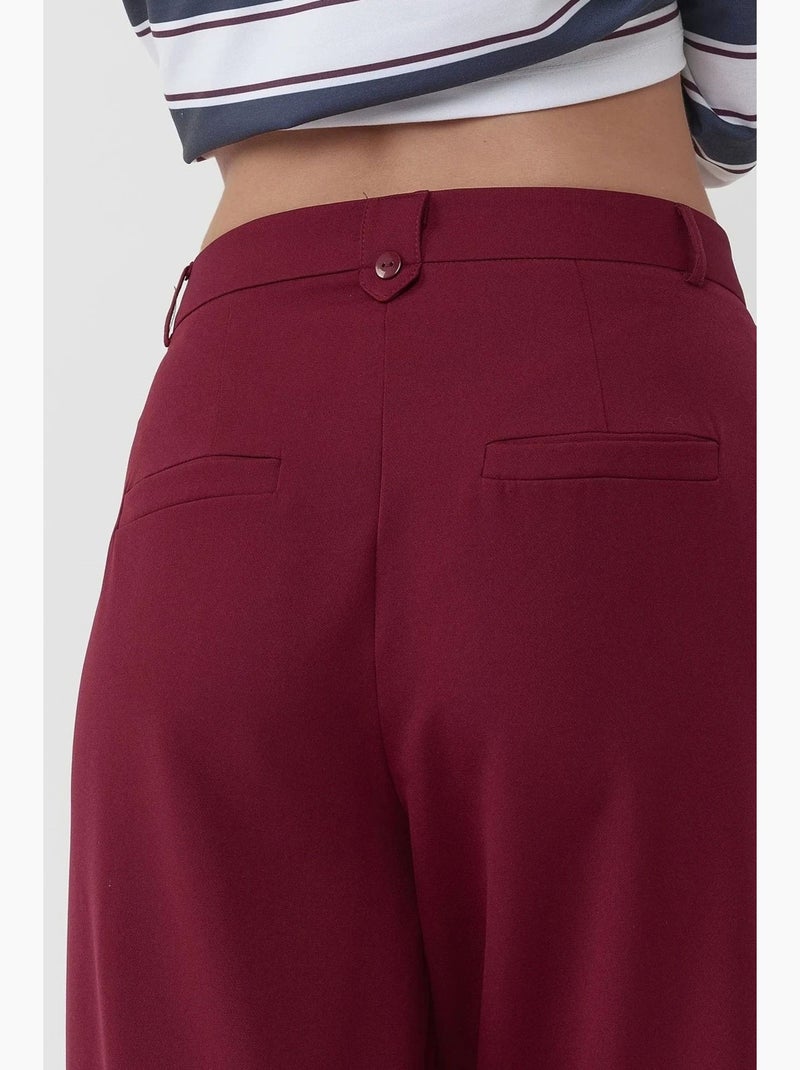 Pantaloni palazzo a vita alta con pieghe hiccup Rosso bordeaux - Kiabi