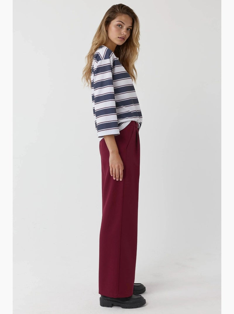 Pantaloni palazzo a vita alta con pieghe hiccup Rosso bordeaux - Kiabi