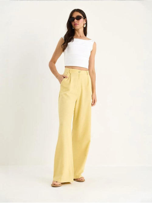 Pantaloni palazzo a vita alta con pieghe lucci - Kiabi Pantaloni palazzo a vita alta con pieghe lucci - Kiabi