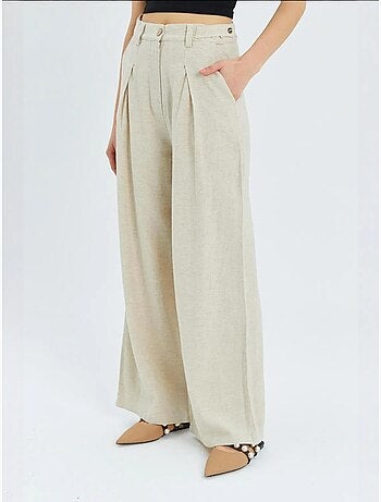 Pantaloni palazzo a vita alta con pieghe mixray