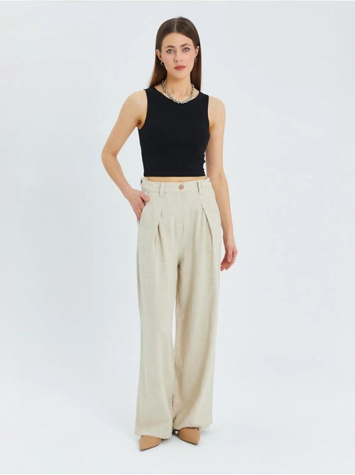 Pantaloni palazzo a vita alta con pieghe mixray - Kiabi Pantaloni palazzo a vita alta con pieghe mixray - Kiabi