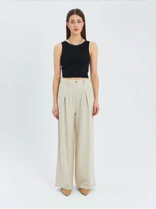 Pantaloni palazzo a vita alta con pieghe mixray - Kiabi Pantaloni palazzo a vita alta con pieghe mixray - Kiabi