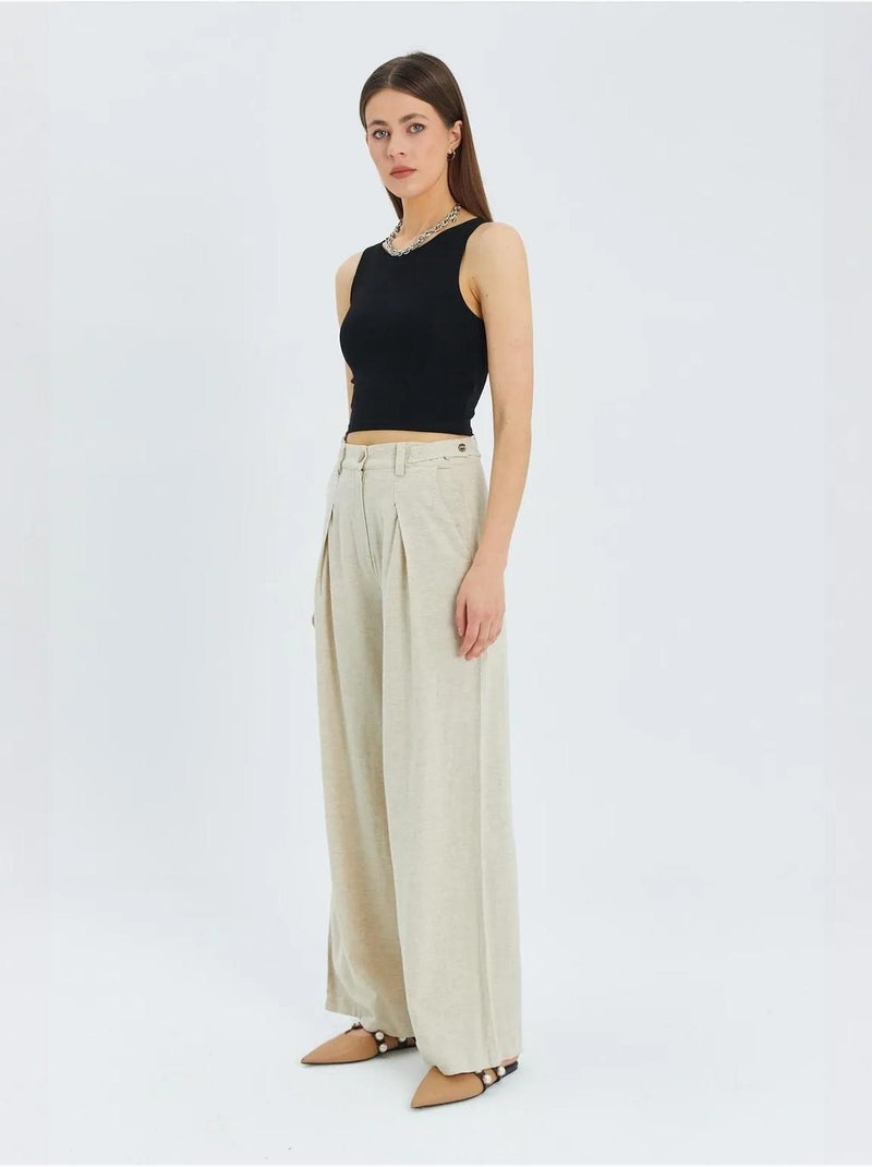 Pantaloni palazzo a vita alta con pieghe mixray Beige - Kiabi