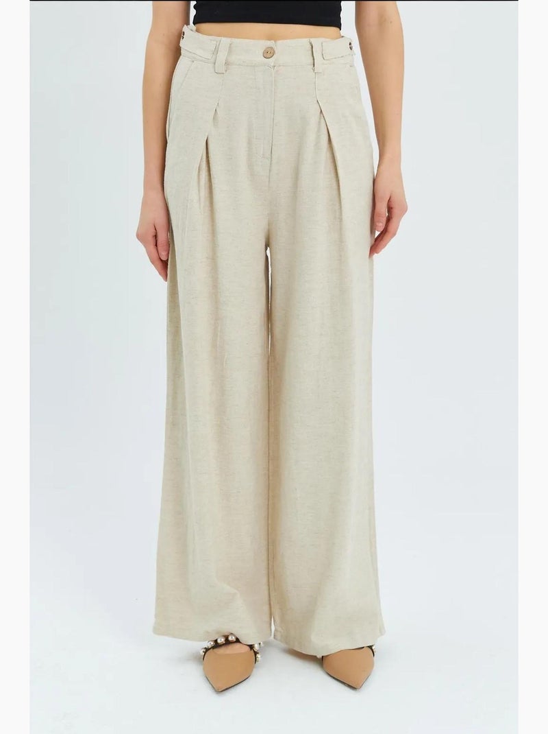 Pantaloni palazzo a vita alta con pieghe mixray Beige - Kiabi