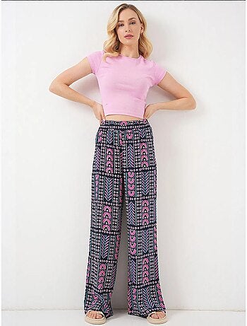 Pantaloni palazzo a vita alta con righe geometriche bdart