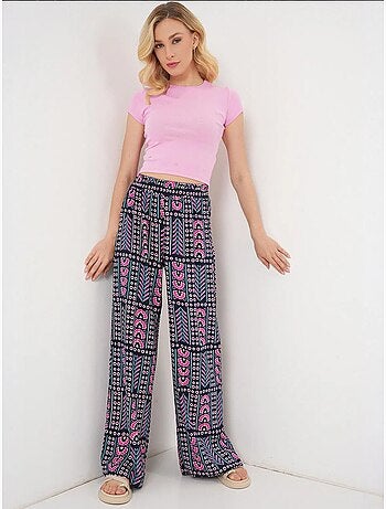 Pantaloni palazzo a vita alta con righe geometriche bdart