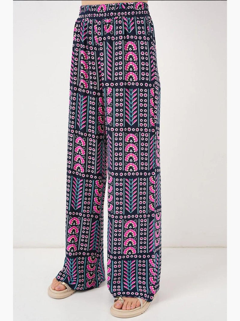 Pantaloni palazzo a vita alta con righe geometriche bdart Blu marino - Kiabi