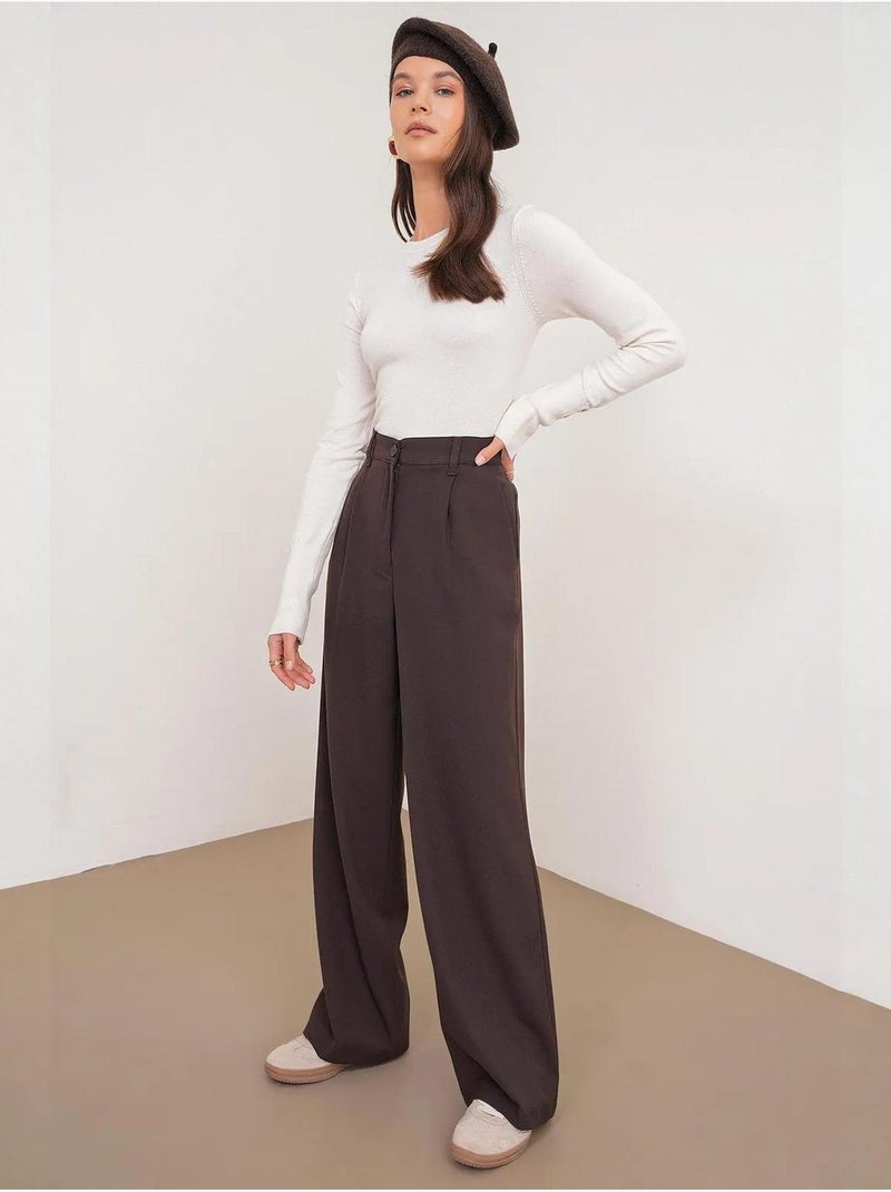 Pantaloni palazzo a vita alta con tasche mixray Marrone scuro - Kiabi