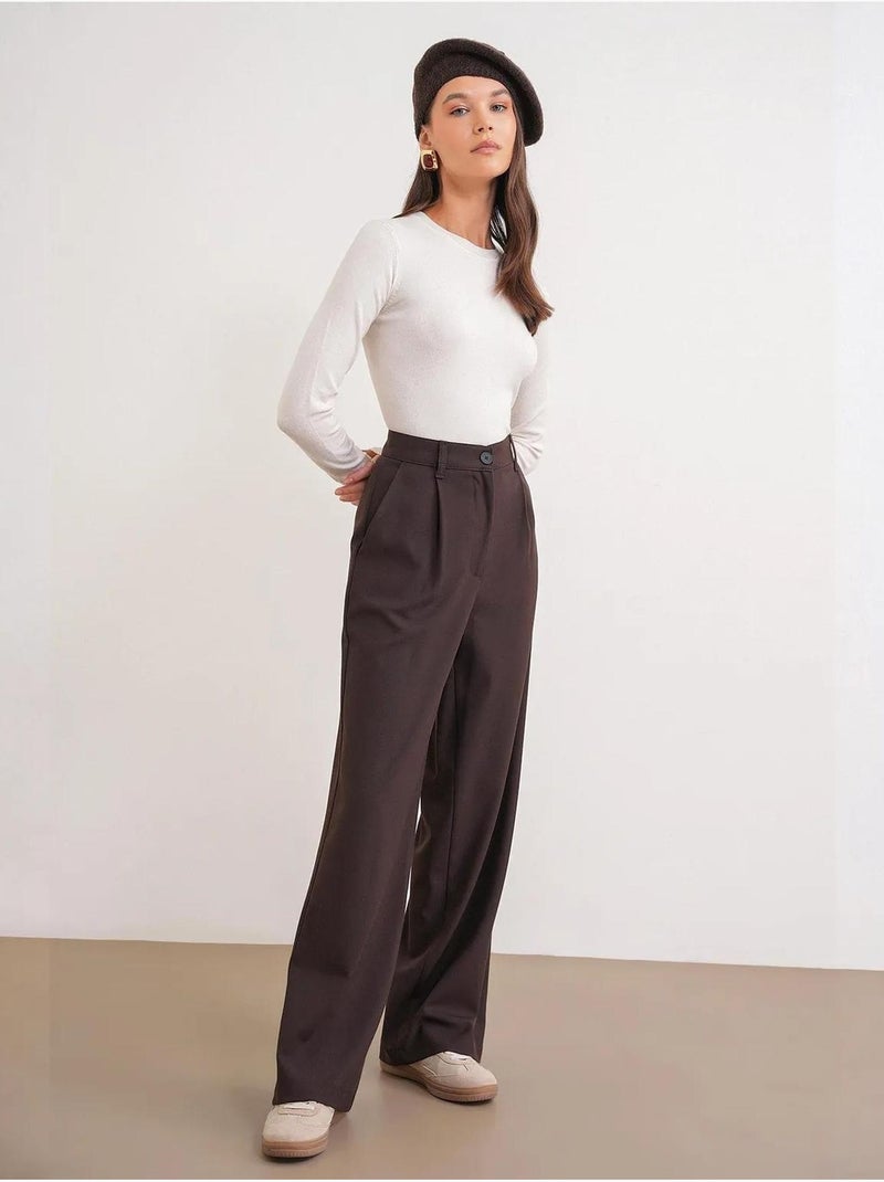 Pantaloni palazzo a vita alta con tasche mixray Marrone scuro - Kiabi