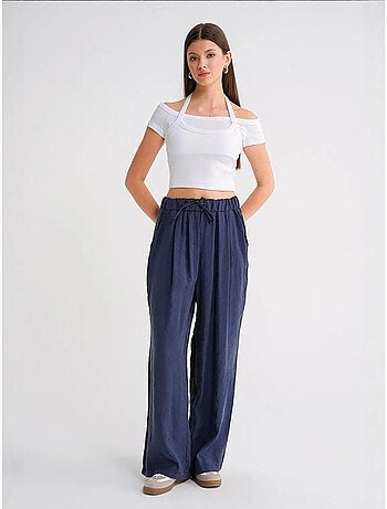 Pantaloni palazzo a vita alta in modal plissettati con coulisse mixray