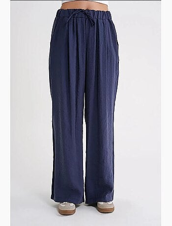 Pantaloni palazzo a vita alta in modal plissettati con coulisse mixray
