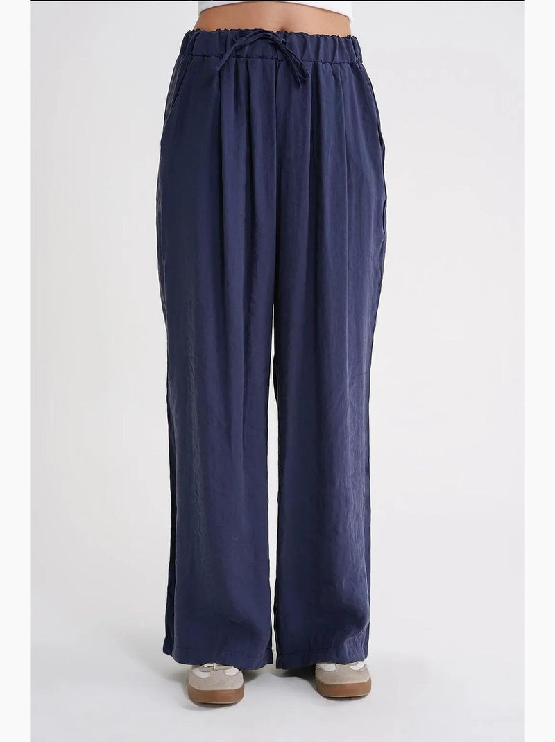 Pantaloni palazzo a vita alta in modal plissettati con coulisse mixray Blu marino - Kiabi