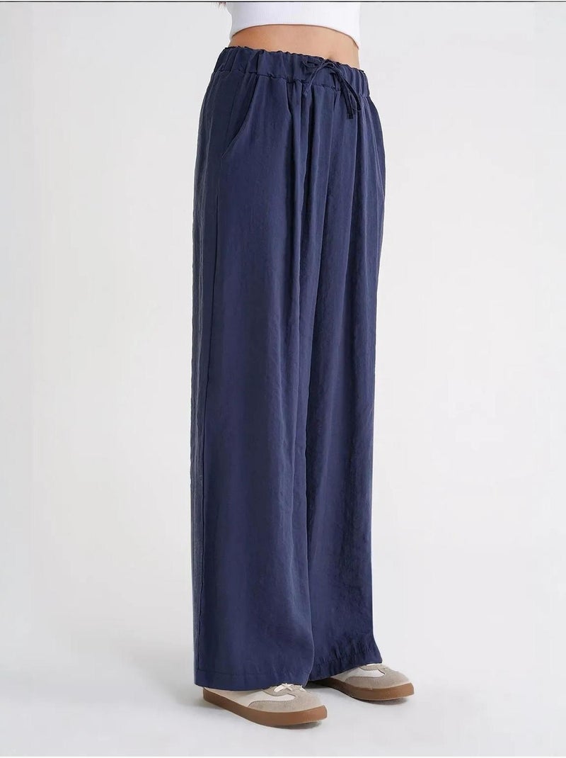 Pantaloni palazzo a vita alta in modal plissettati con coulisse mixray Blu marino - Kiabi