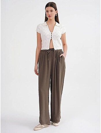 Pantaloni palazzo a vita alta in modal plissettati con coulisse mixray