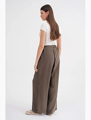 Pantaloni palazzo a vita alta in modal plissettati con coulisse mixray