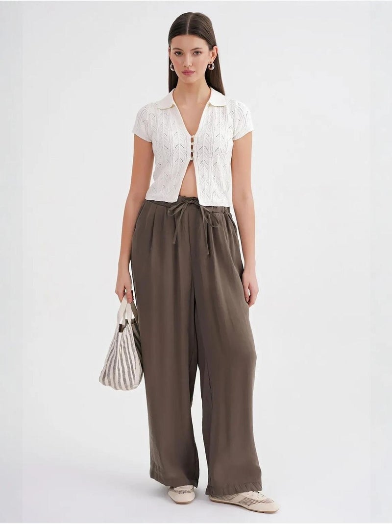 Pantaloni palazzo a vita alta in modal plissettati con coulisse mixray Cachi - Kiabi
