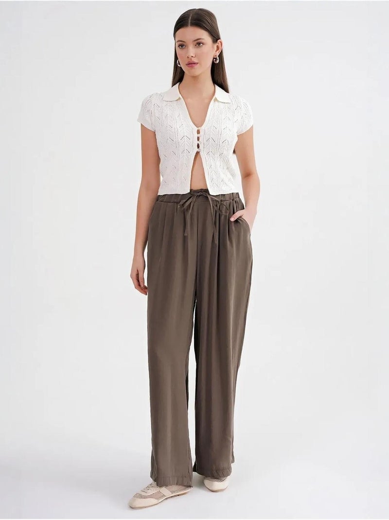 Pantaloni palazzo a vita alta in modal plissettati con coulisse mixray Cachi - Kiabi