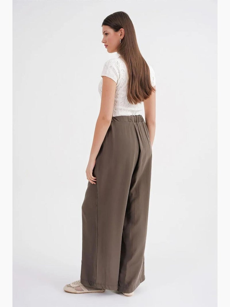 Pantaloni palazzo a vita alta in modal plissettati con coulisse mixray Cachi - Kiabi