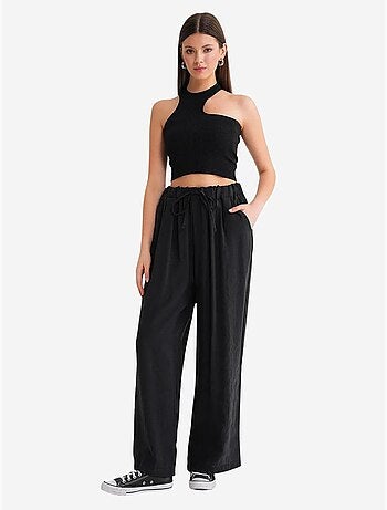 Pantaloni palazzo a vita alta in modal plissettati con coulisse mixray
