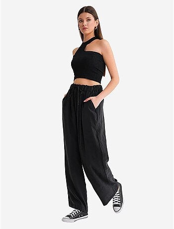 Pantaloni palazzo a vita alta in modal plissettati con coulisse mixray