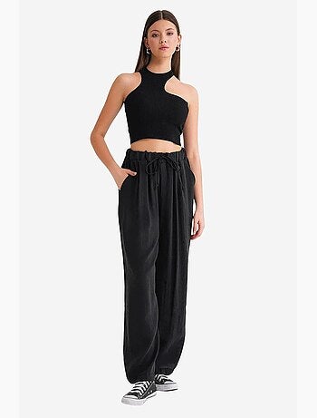 Pantaloni palazzo a vita alta in modal plissettati con coulisse mixray
