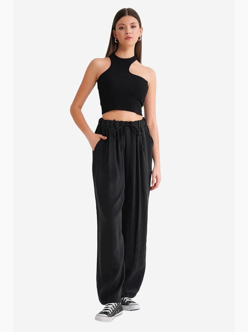 Pantaloni palazzo a vita alta in modal plissettati con coulisse mixray Nero - Kiabi
