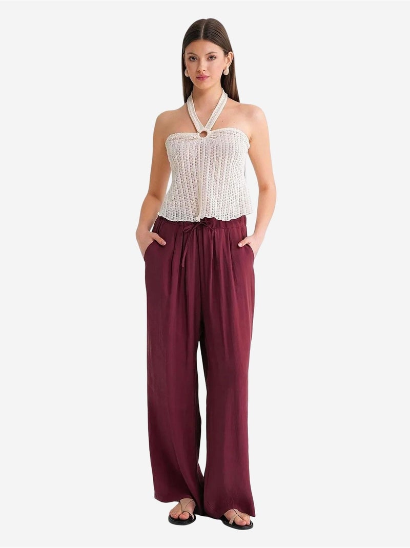 Pantaloni palazzo a vita alta in modal plissettati con coulisse mixray Rosso bordeaux - Kiabi