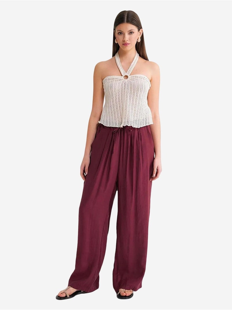 Pantaloni palazzo a vita alta in modal plissettati con coulisse mixray Rosso bordeaux - Kiabi