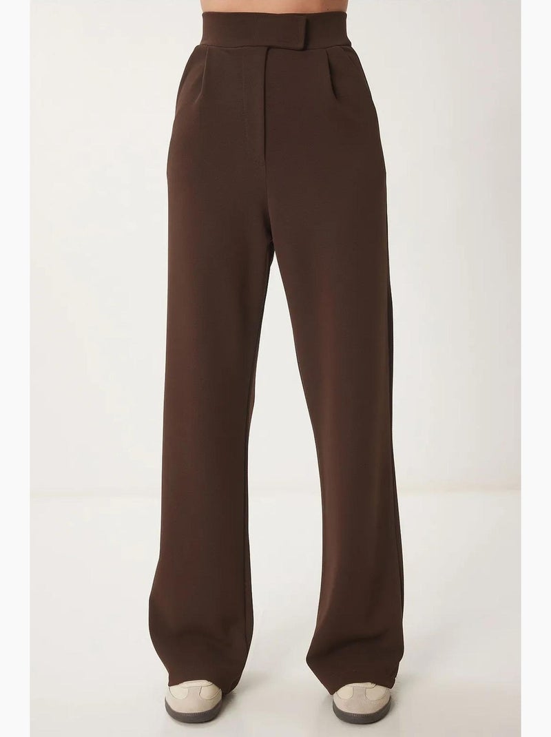 Pantaloni palazzo a vita alta testurizzati istanbul Marrone cioccolato - Kiabi