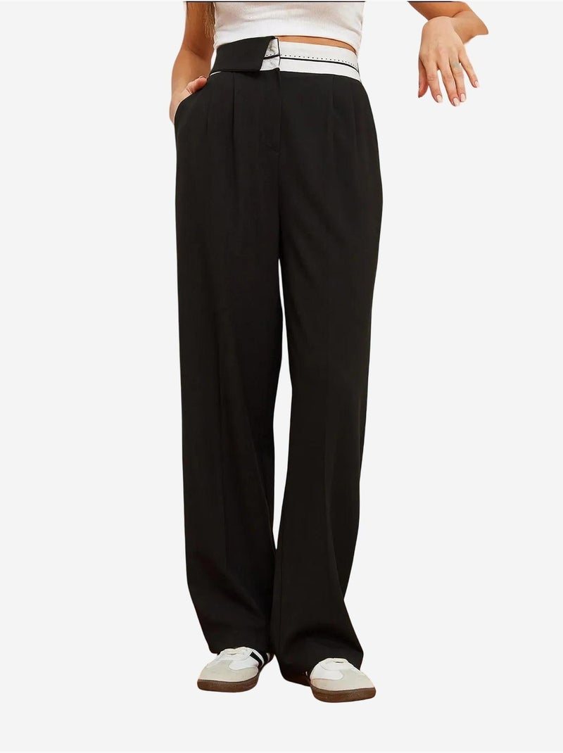 Pantaloni palazzo asimmetrici con vita a gamba larga e bottoni lucci Nero - Kiabi