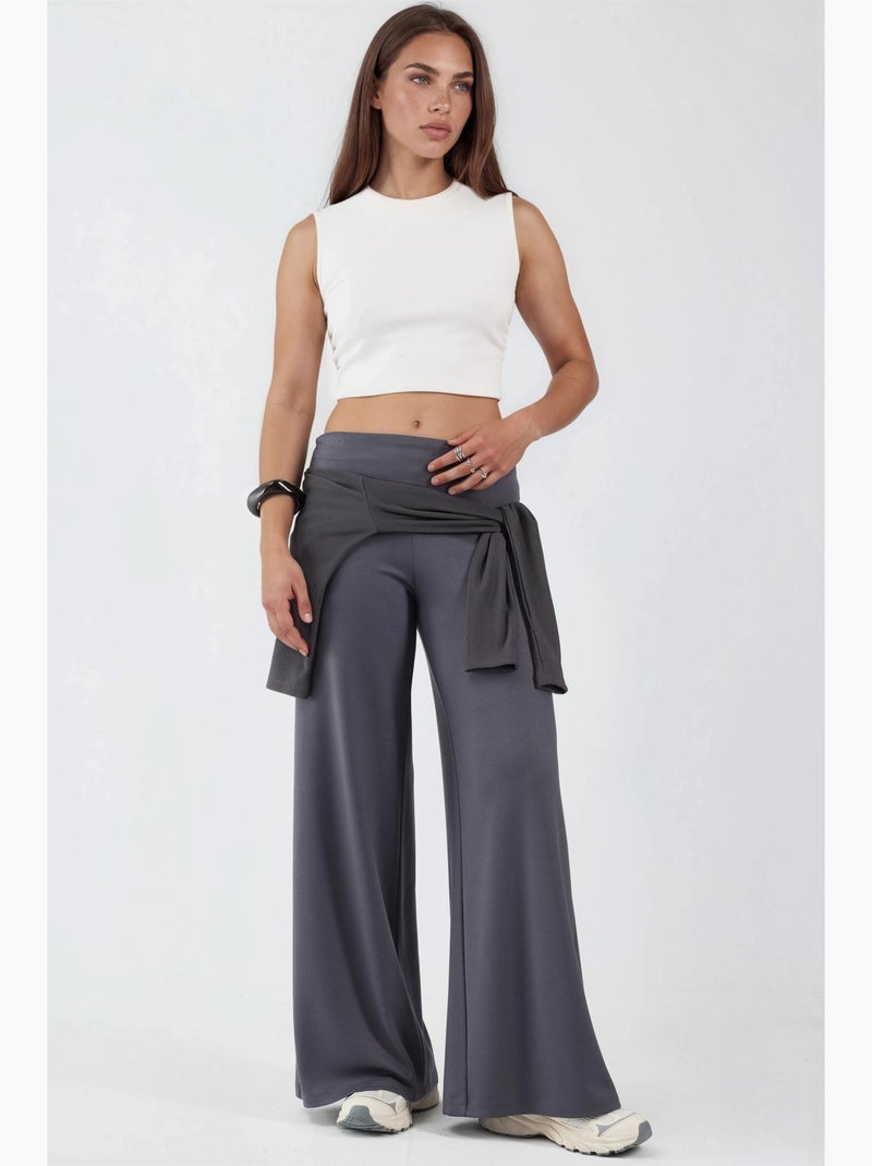 Pantaloni palazzo con vita ripiegata modal touch hiccup Grigio - Kiabi